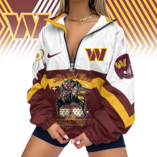 LIMITED EDITION - NEW CUSTOMIZED NFL12 WTC WASHINGTON COMMANDERS V-NECK ZIPPER SWEATSHIRT JACKET