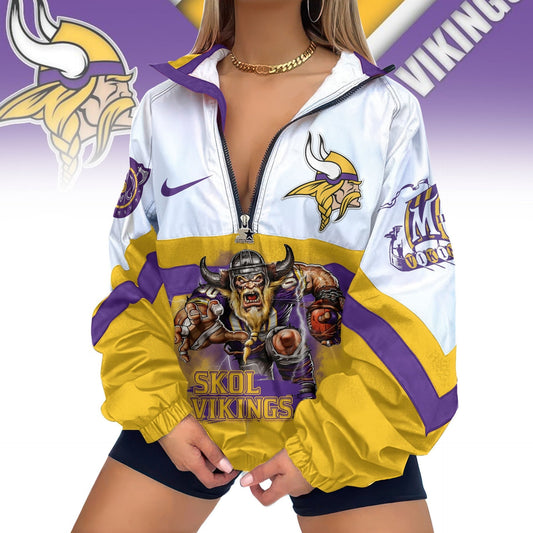 LIMITED EDITION - NEW CUSTOMIZED NFL05 MVK MINNESOTA VIKINGS V-NECK ZIPPER SWEATSHIRT JACKET