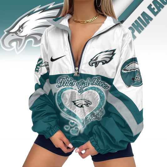 LIMITED EDITION - NEW CUSTOMIZED NFL02 PPE PHILADELPHIA EAGLES V-NECK ZIPPER SWEATSHIRT JACKET