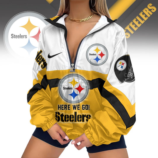 LIMITED EDITION - NEW CUSTOMIZED NFL14 PSB PITTSBURGH STEELERS V-NECK ZIPPER SWEATSHIRT JACKET
