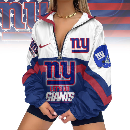 LIMITED EDITION - NEW CUSTOMIZED NFL32 NYG NEW YORK GIANTS V-NECK ZIPPER SWEATSHIRT JACKET