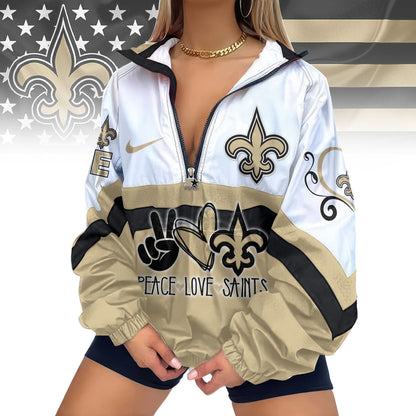 LIMITED EDITION - NEW CUSTOMIZED NFL24 NOS NEW ORLEANS SAINTS V-NECK ZIPPER SWEATSHIRT JACKET