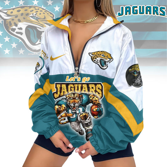 LIMITED EDITION - NEW CUSTOMIZED NFL30 JSJ JACKSONVILLE JAGUARS V-NECK ZIPPER SWEATSHIRT JACKET