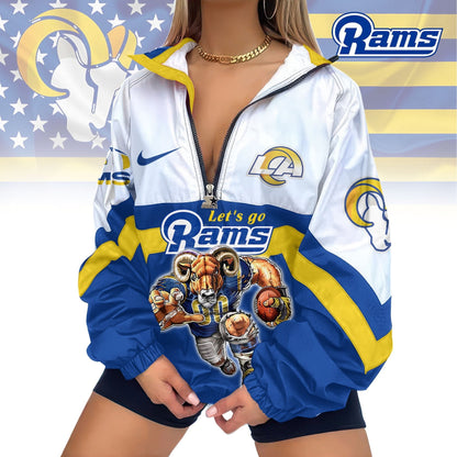 LIMITED EDITION - NEW CUSTOMIZED NFL22 LAR LOS ANGELES RAMS V-NECK ZIPPER SWEATSHIRT JACKET
