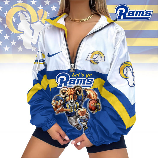 LIMITED EDITION - NEW CUSTOMIZED NFL22 LAR LOS ANGELES RAMS V-NECK ZIPPER SWEATSHIRT JACKET