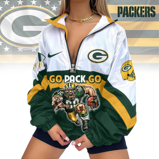 LIMITED EDITION - NEW CUSTOMIZED NFL08 GBP GREEN BAY PACKERS V-NECK ZIPPER SWEATSHIRT JACKET