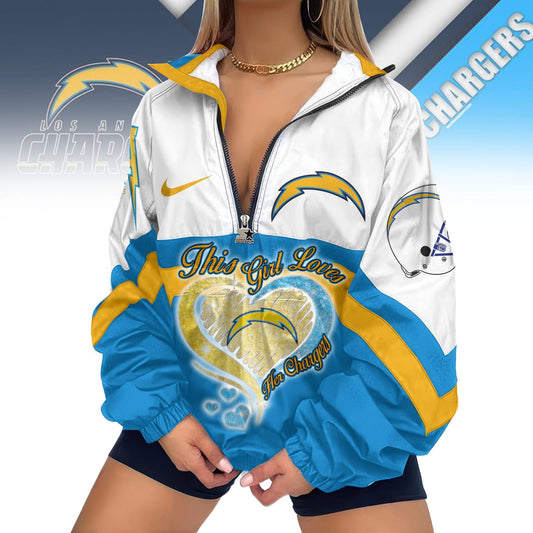 LIMITED EDITION - NEW CUSTOMIZED NFL09 LAC LOS ANGELES CHARGERS V-NECK ZIPPER SWEATSHIRT JACKET