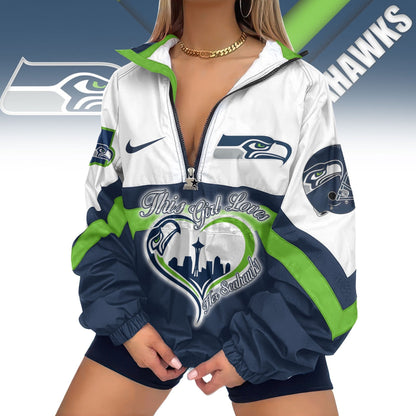 LIMITED EDITION - NEW CUSTOMIZED NFL06 SSH SEATTLE SEAHAWKS V-NECK ZIPPER SWEATSHIRT JACKET