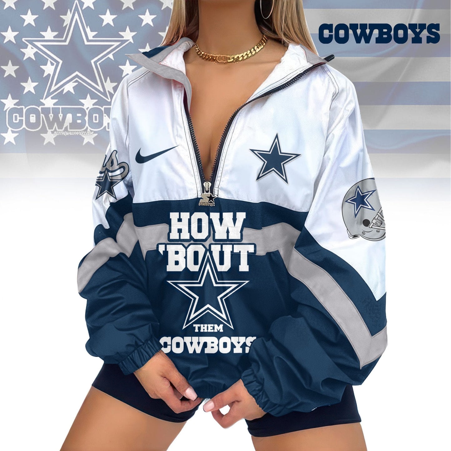 LIMITED EDITION - NEW CUSTOMIZED NFL21 DCB DALLAS COWBOYS V-NECK ZIPPER SWEATSHIRT JACKET