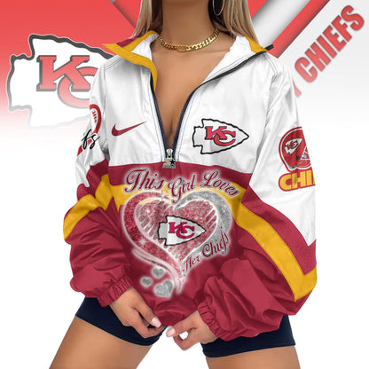 LIMITED EDITION - NEW CUSTOMIZED NFL01 KCC KANSAS CITY CHIEFS V-NECK ZIPPER SWEATSHIRT JACKET