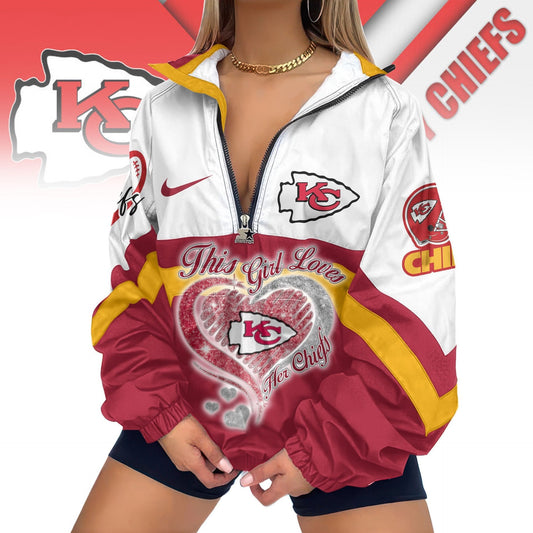 LIMITED EDITION - NEW CUSTOMIZED NFL01 KCC KANSAS CITY CHIEFS V-NECK ZIPPER SWEATSHIRT JACKET