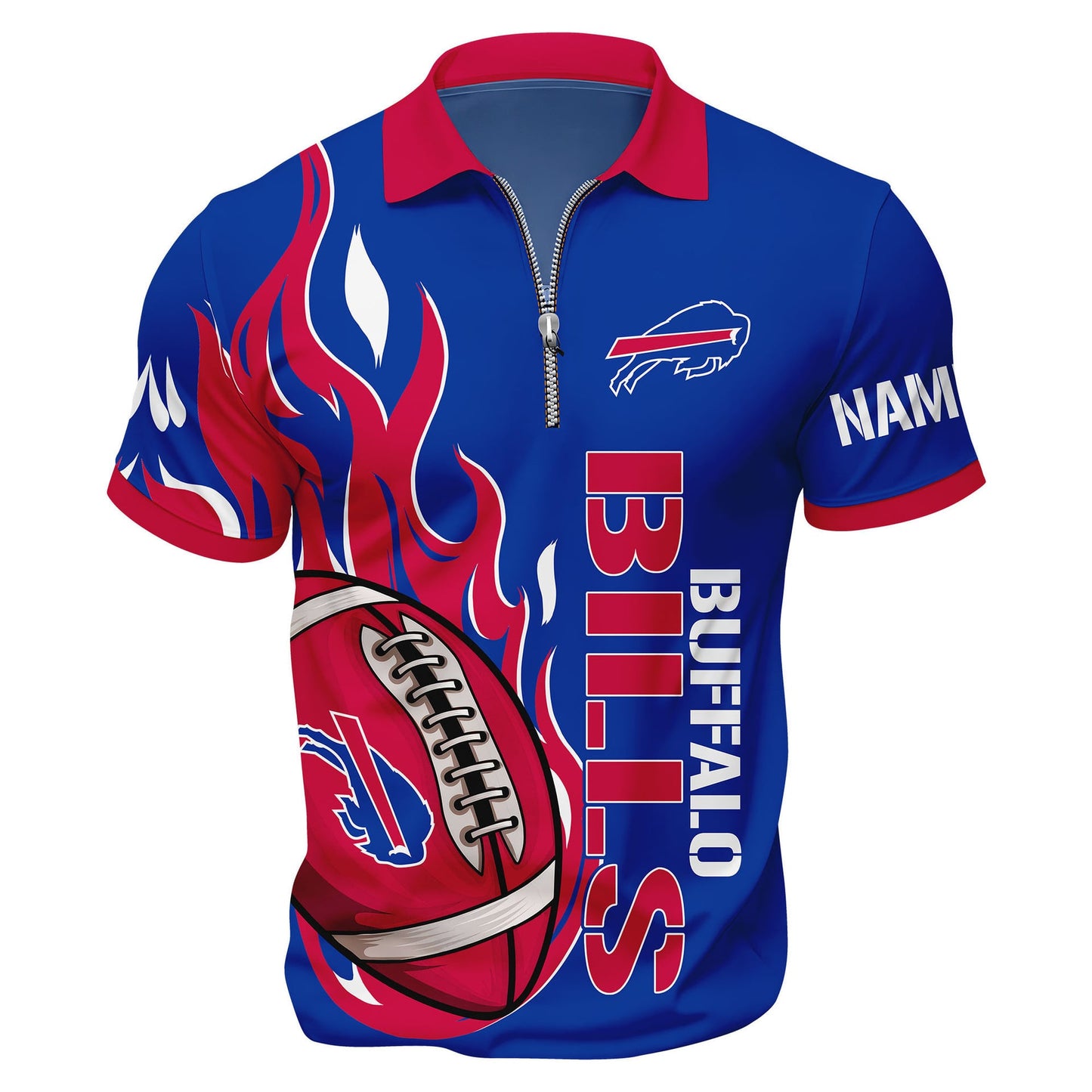 LIMITED EDITION - NEW CUSTOMIZED NFL03 BFB BUFFALO BILLS ZIP POLO SHIRT