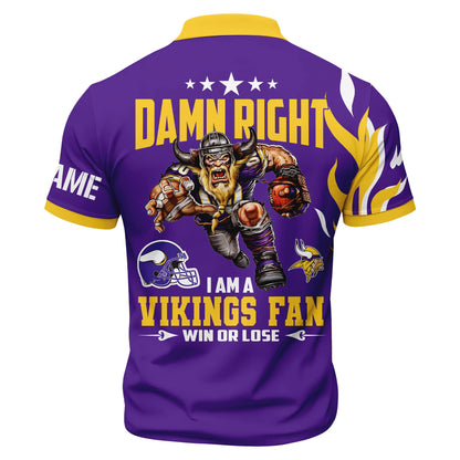LIMITED EDITION - NEW CUSTOMIZED NFL05 MVK MINNESOTA VIKINGS ZIP POLO SHIRT