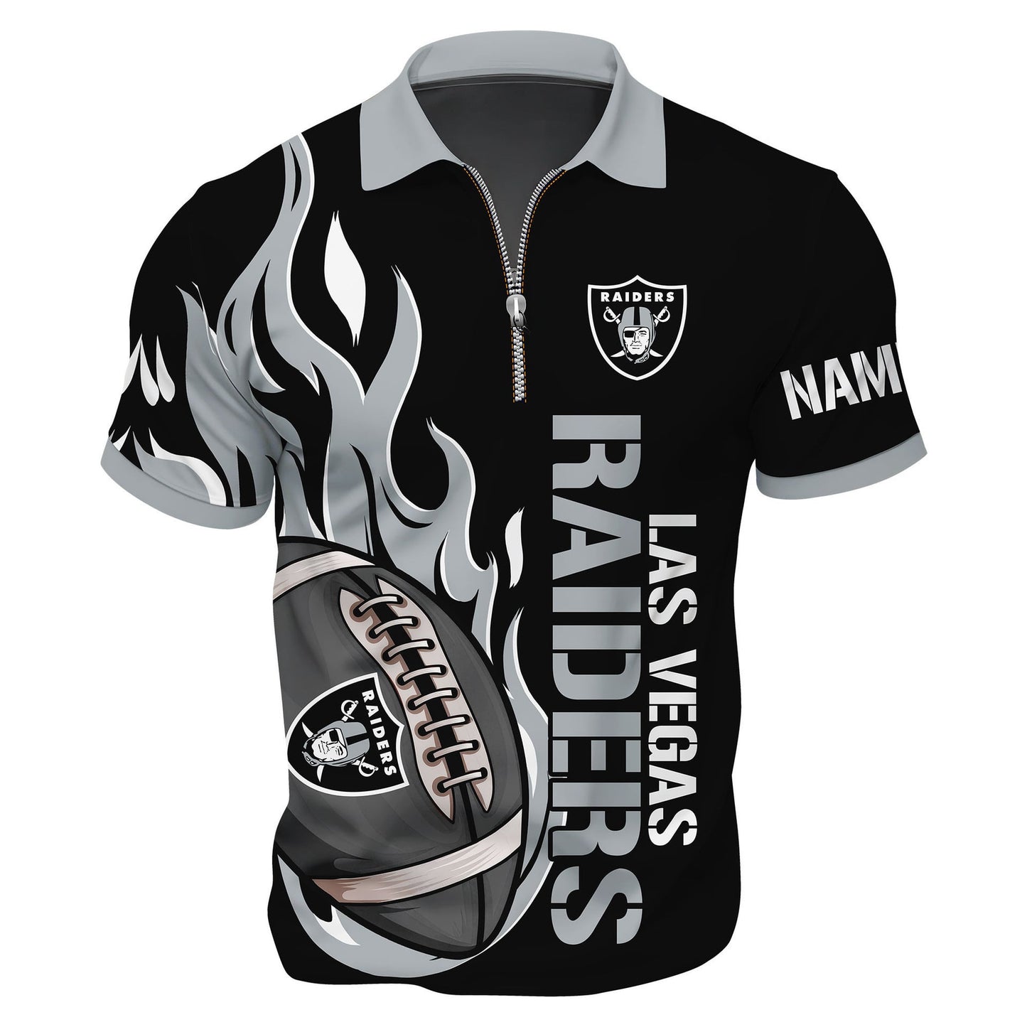 LIMITED EDITION - NEW CUSTOMIZED NFL07 LVR LAS VEGAS RAIDERS ZIP POLO SHIRT