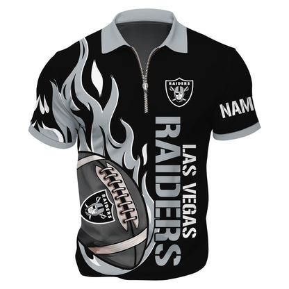 LIMITED EDITION - NEW CUSTOMIZED NFL07 LVR LAS VEGAS RAIDERS ZIP POLO SHIRT