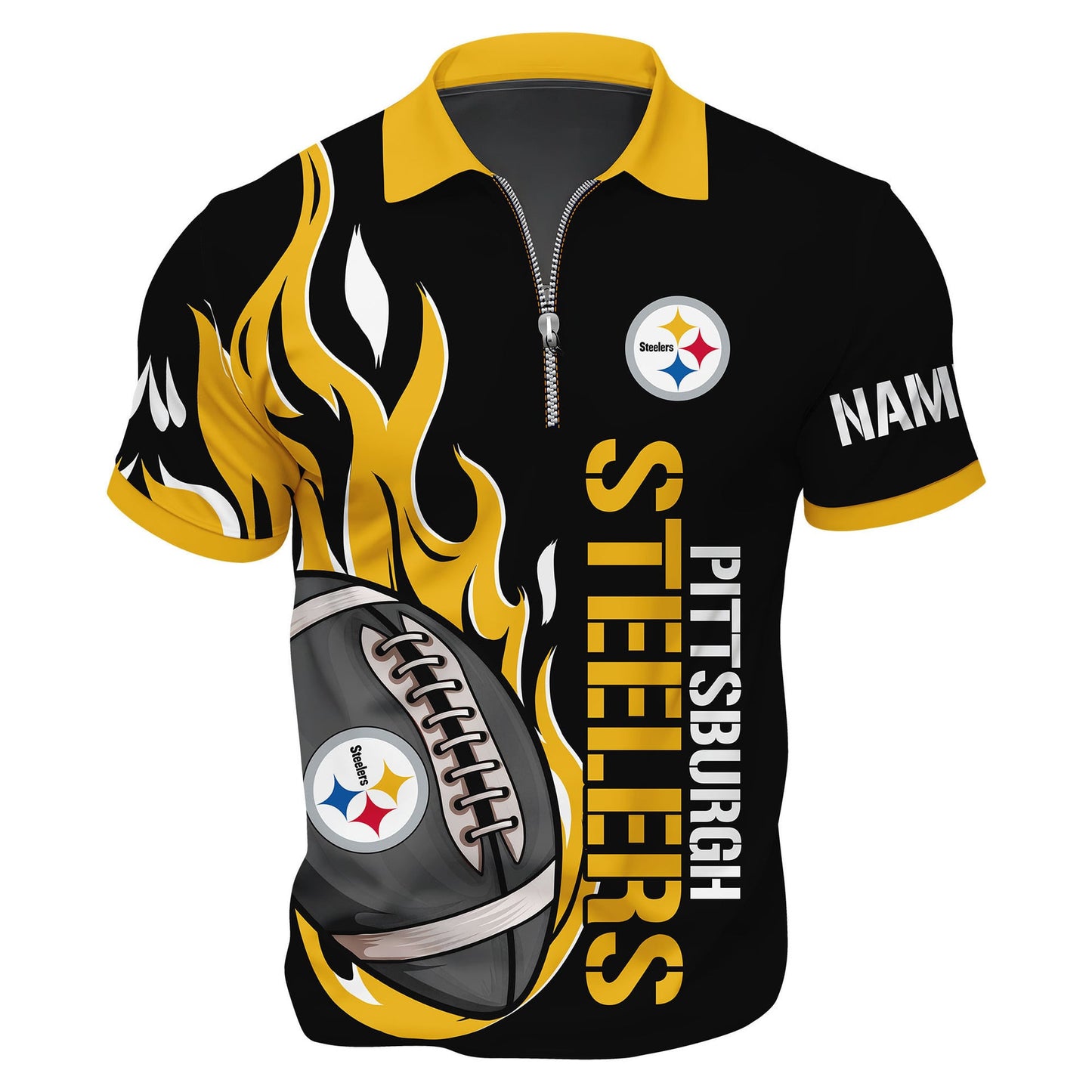 LIMITED EDITION - NEW CUSTOMIZED NFL14 PSB PITTSBURGH STEELERS ZIP POLO SHIRT