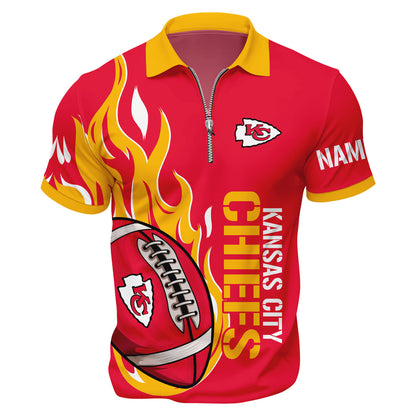 LIMITED EDITION - NEW CUSTOMIZED NFL01 KCC KANSAS CITY CHIEFS ZIP POLO SHIRT
