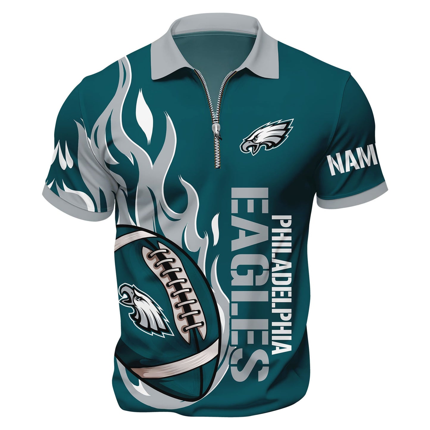 LIMITED EDITION - NEW CUSTOMIZED NFL02 PPE PHILADELPHIA EAGLES ZIP POLO SHIRT