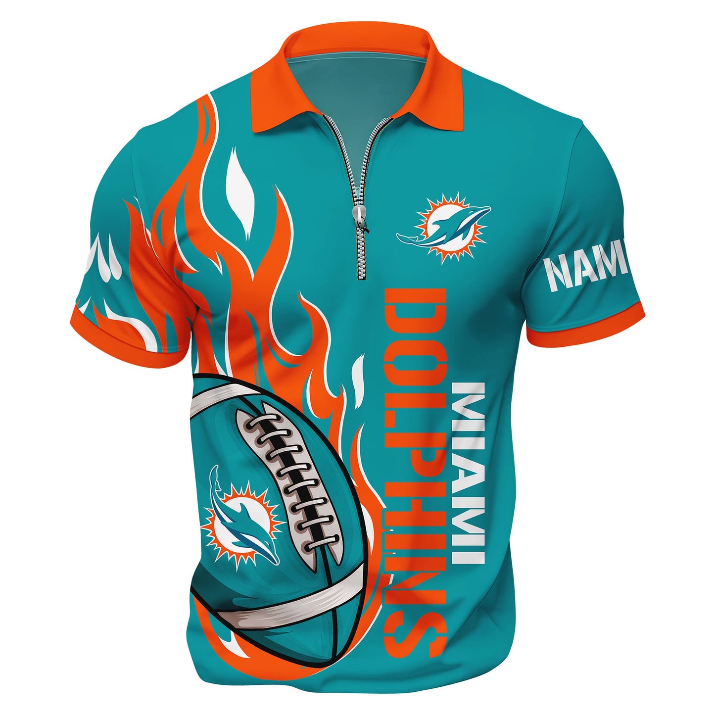 LIMITED EDITION - NEW CUSTOMIZED NFL19 MDP MIAMI DOLPHINS ZIP POLO SHIRT