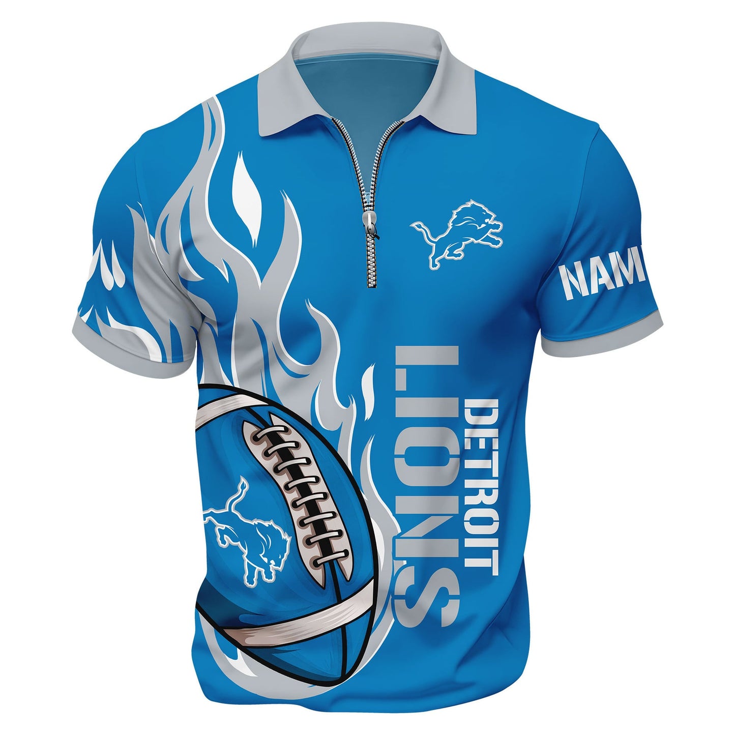 LIMITED EDITION - NEW CUSTOMIZED NFL04 DTL DETROIT LIONS ZIP POLO SHIRT