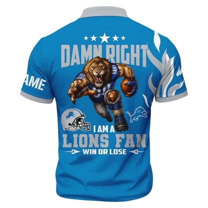 LIMITED EDITION - NEW CUSTOMIZED NFL04 DTL DETROIT LIONS ZIP POLO SHIRT