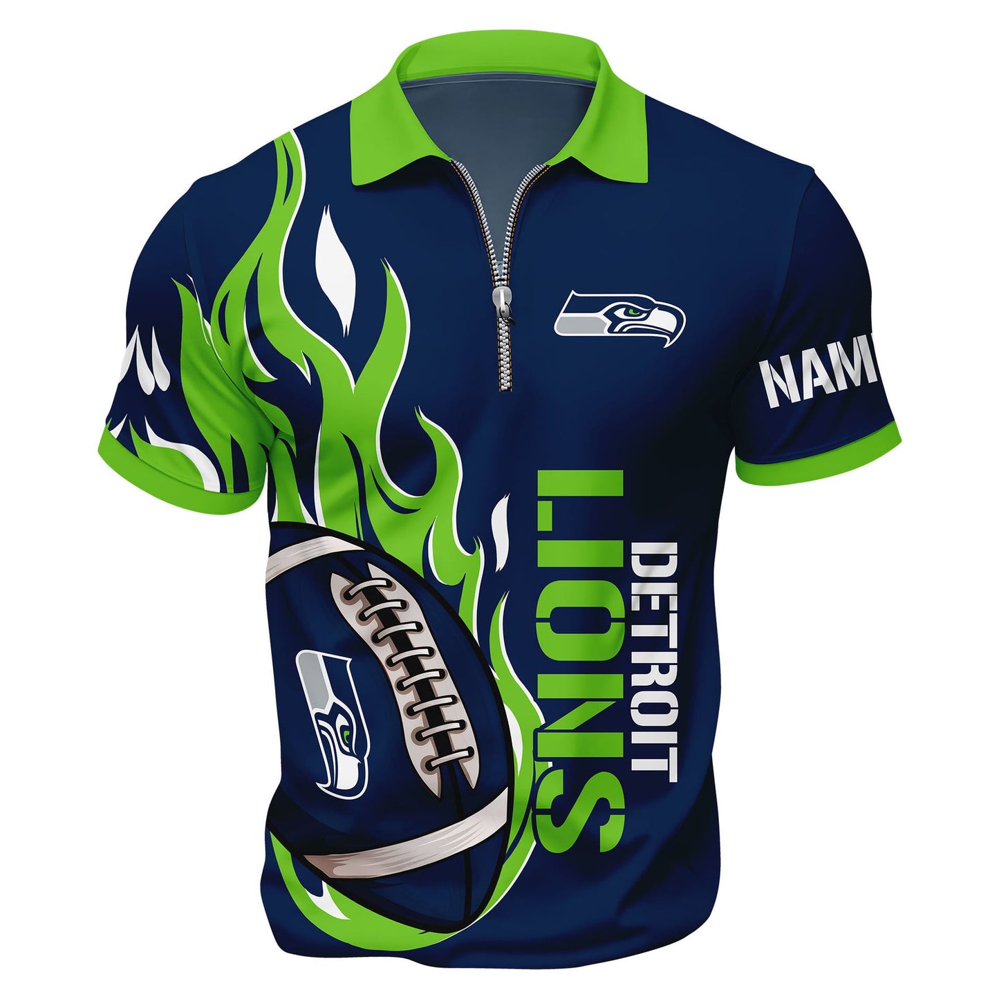 LIMITED EDITION - NEW CUSTOMIZED NFL06 SSH SEATTLE SEAHAWKS ZIP POLO SHIRT