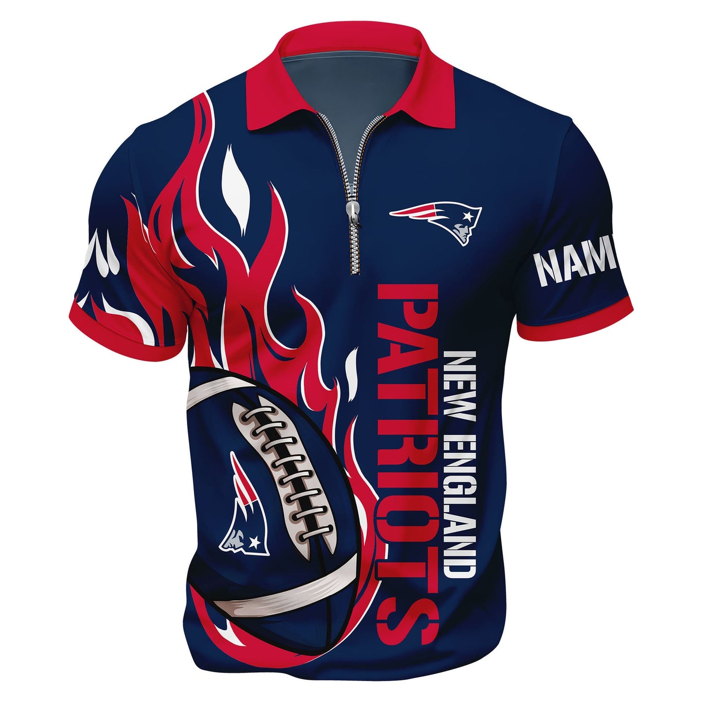 LIMITED EDITION - NEW CUSTOMIZED NFL27 NEP NEW ENGLAND PATRIOTS ZIP POLO SHIRT