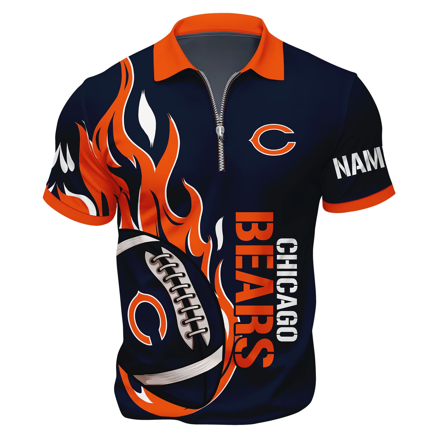 LIMITED EDITION - NEW CUSTOMIZED NFL26 CCB CHICAGO BEARS ZIP POLO SHIRT