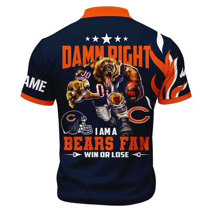 LIMITED EDITION - NEW CUSTOMIZED NFL26 CCB CHICAGO BEARS ZIP POLO SHIRT