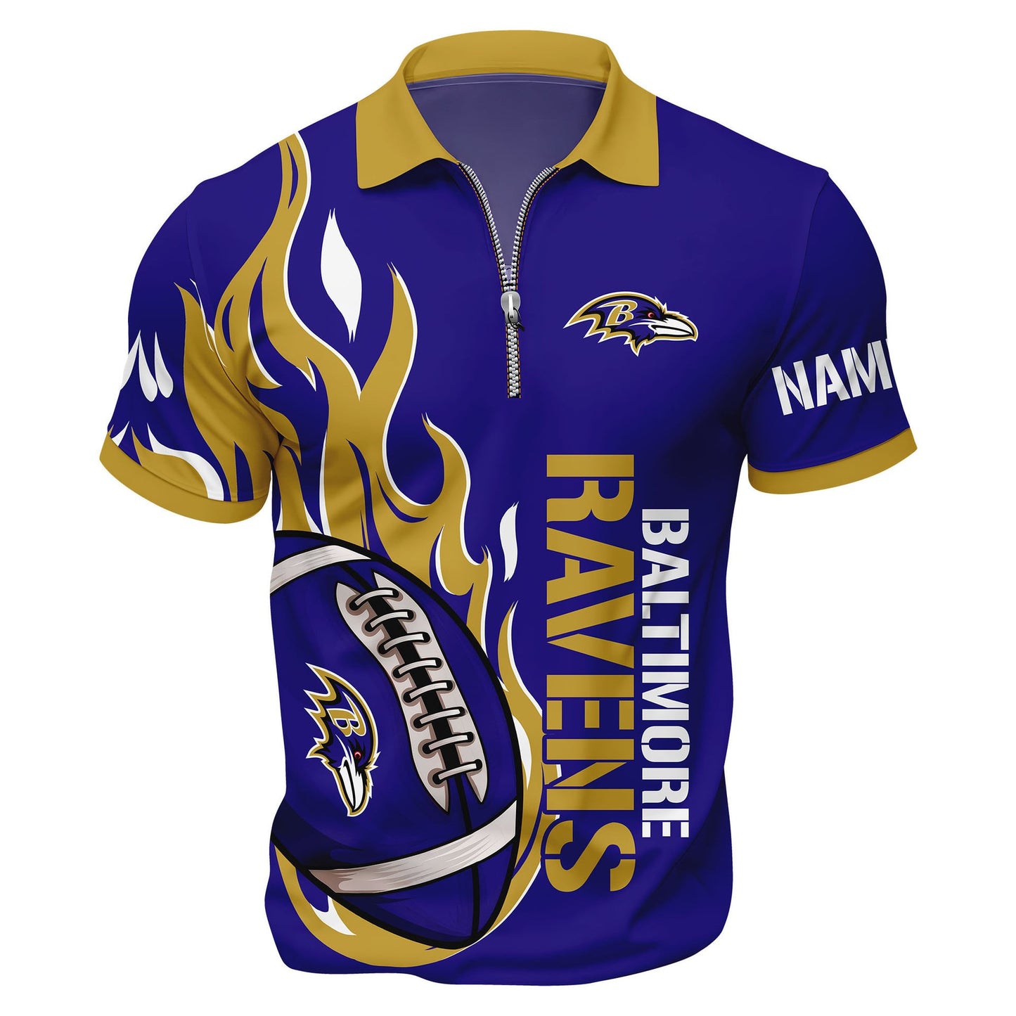 LIMITED EDITION - NEW CUSTOMIZED NFL28 BTR BALTIMORE RAVENS ZIP POLO SHIRT