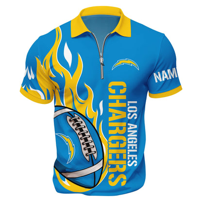 LIMITED EDITION - NEW CUSTOMIZED NFL09 LAC LOS ANGELES CHARGERS ZIP POLO SHIRT