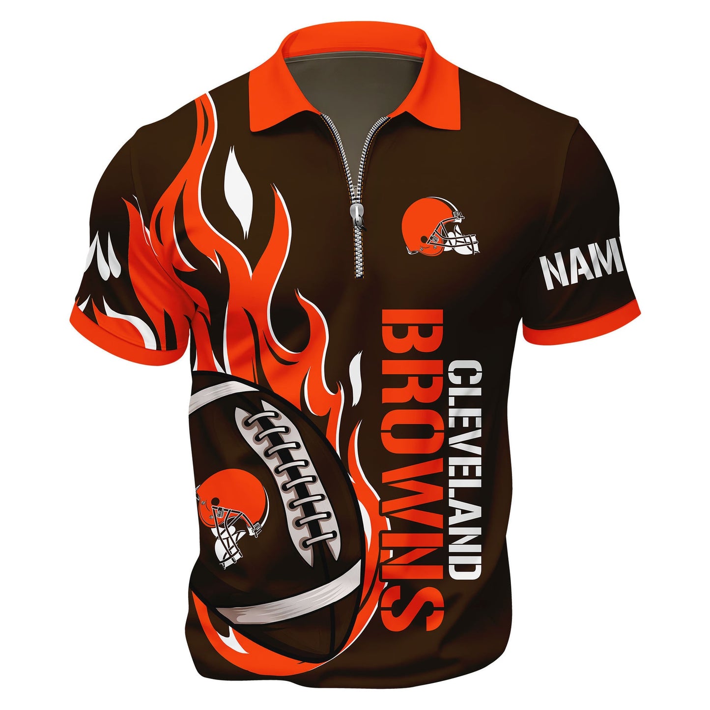 LIMITED EDITION - NEW CUSTOMIZED NFL29 CLB CLEVELAND BROWNS ZIP POLO SHIRT