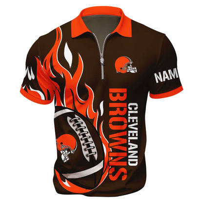 LIMITED EDITION - NEW CUSTOMIZED NFL29 CLB CLEVELAND BROWNS ZIP POLO SHIRT