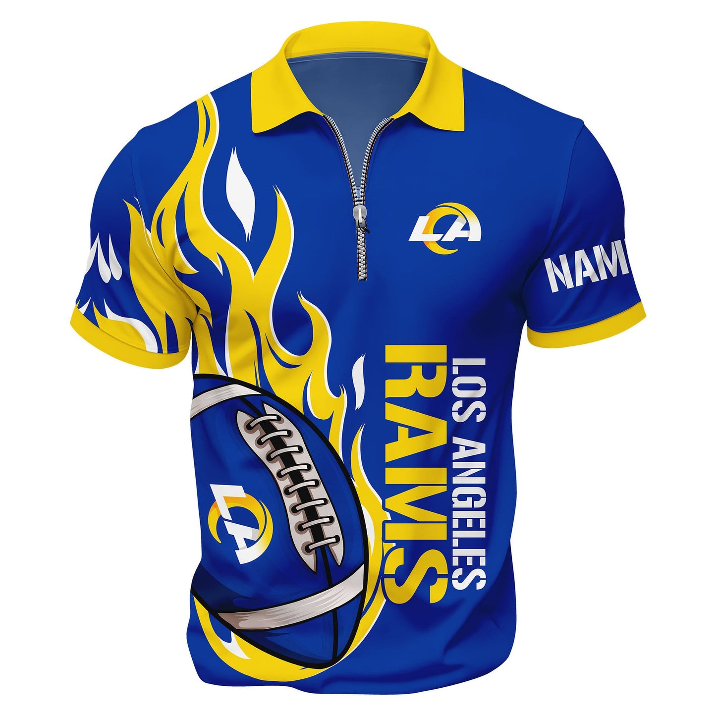 LIMITED EDITION - NEW CUSTOMIZED NFL22 LAR LOS ANGELES RAMS ZIP POLO SHIRT