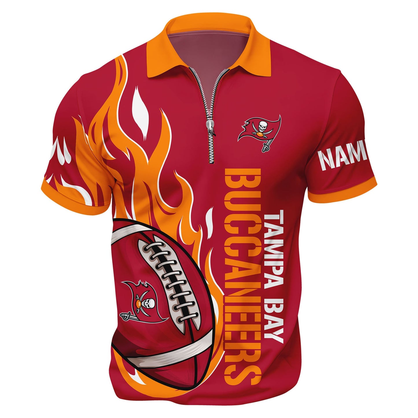 LIMITED EDITION - NEW CUSTOMIZED NFL10 TBB TAMPA BAY BUCCANEERS ZIP POLO SHIRT