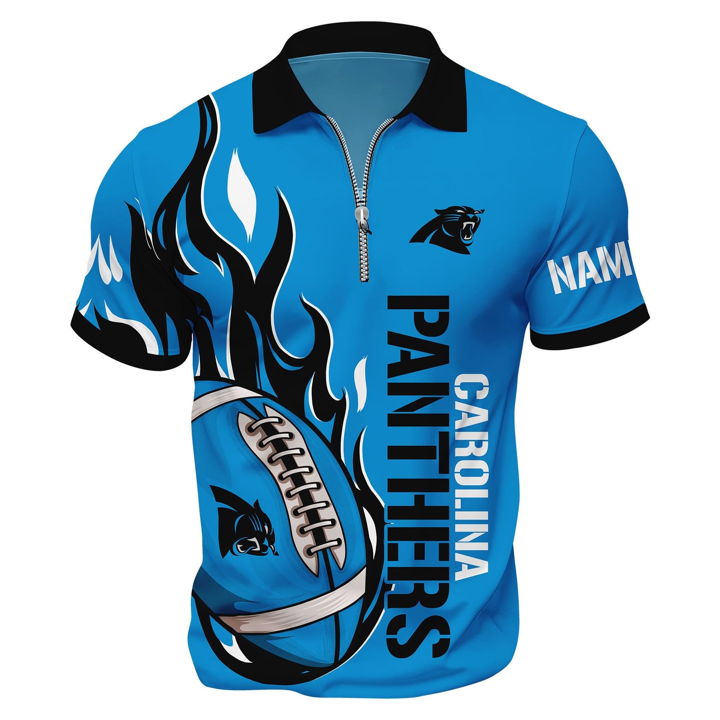 LIMITED EDITION - NEW CUSTOMIZED NFL23 CLP CAROLINA PANTHERS ZIP POLO SHIRT