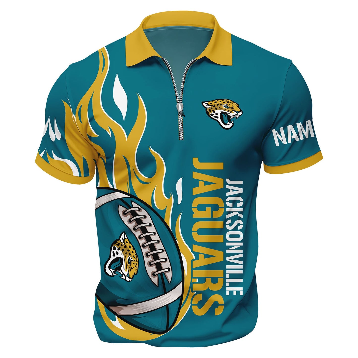 LIMITED EDITION - NEW CUSTOMIZED NFL30 JSJ JACKSONVILLE JAGUARS ZIP POLO SHIRT