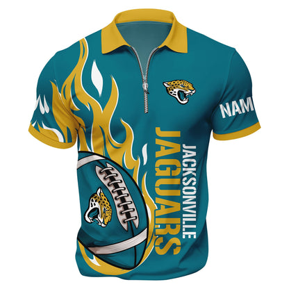 LIMITED EDITION - NEW CUSTOMIZED NFL30 JSJ JACKSONVILLE JAGUARS ZIP POLO SHIRT