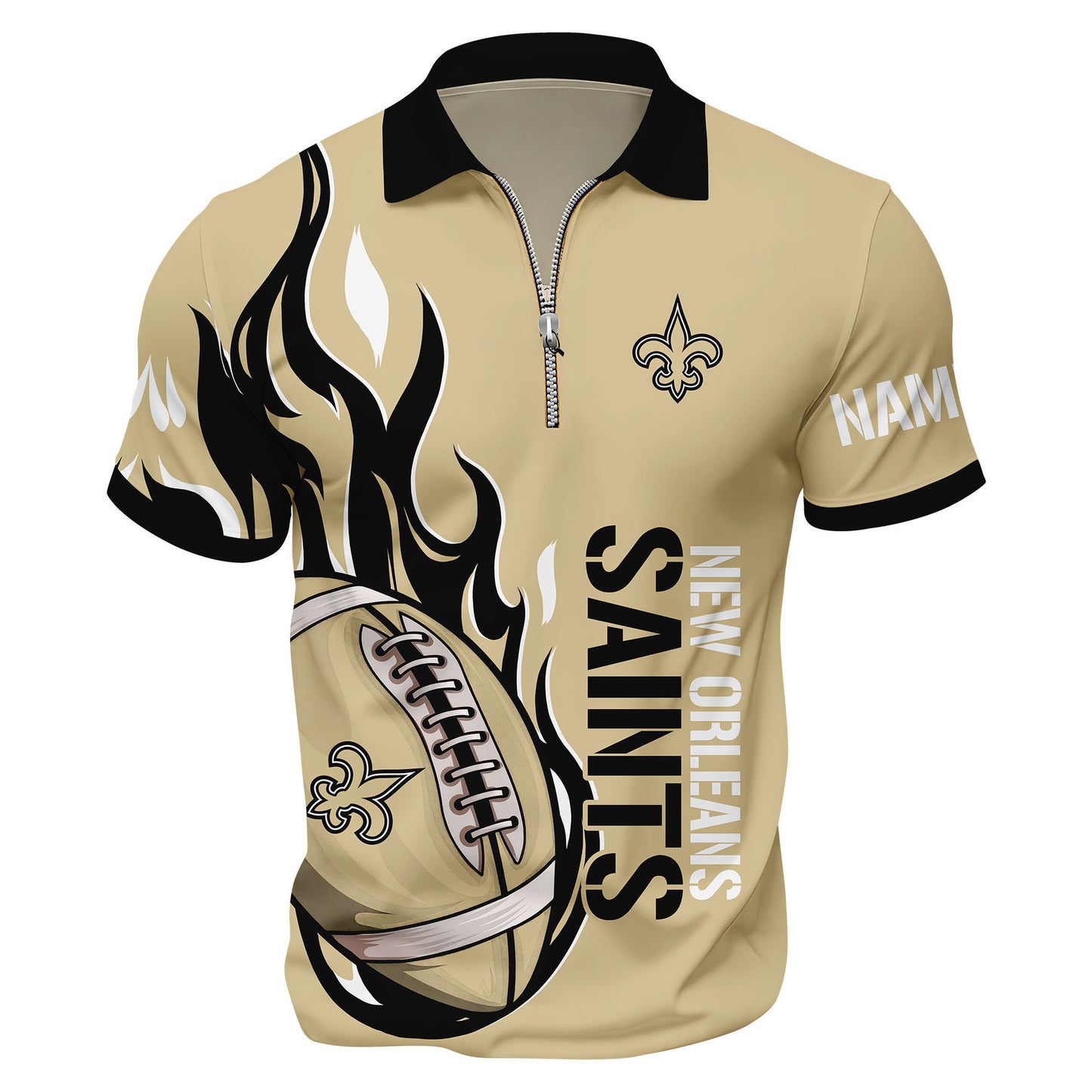 LIMITED EDITION - NEW CUSTOMIZED NFL24 NOS NEW ORLEANS SAINTS ZIP POLO SHIRT