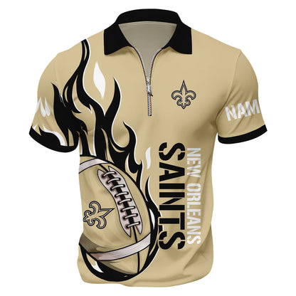 LIMITED EDITION - NEW CUSTOMIZED NFL24 NOS NEW ORLEANS SAINTS ZIP POLO SHIRT