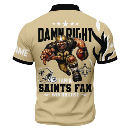 LIMITED EDITION - NEW CUSTOMIZED NFL24 NOS NEW ORLEANS SAINTS ZIP POLO SHIRT