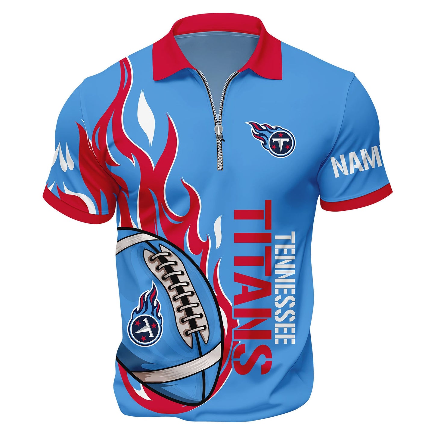 LIMITED EDITION - NEW CUSTOMIZED NFL31 TST TENNESSEE TITANS ZIP POLO SHIRT