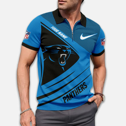 LIMITED EDITION - NEW CUSTOMIZED NFL23 CLP CAROLINA PANTHERS ZIP POLO SHIRT