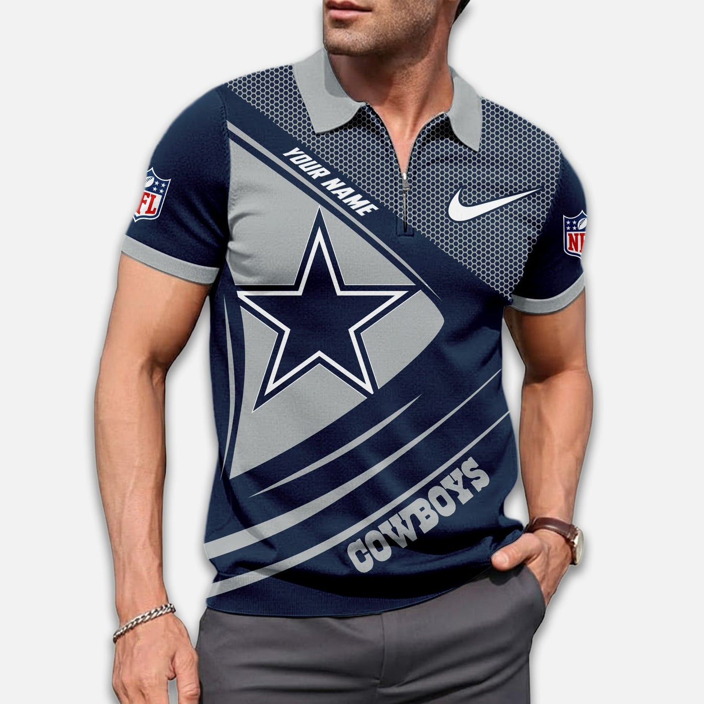 LIMITED EDITION - NEW CUSTOMIZED NFL21 DCB DALLAS COWBOYS ZIP POLO SHIRT