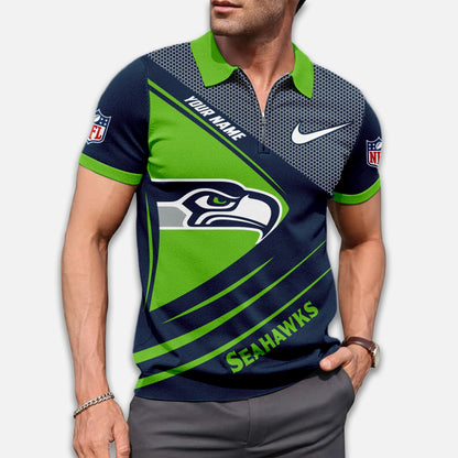 LIMITED EDITION - NEW CUSTOMIZED NFL06 SSH SEATTLE SEAHAWKS ZIP POLO SHIRT