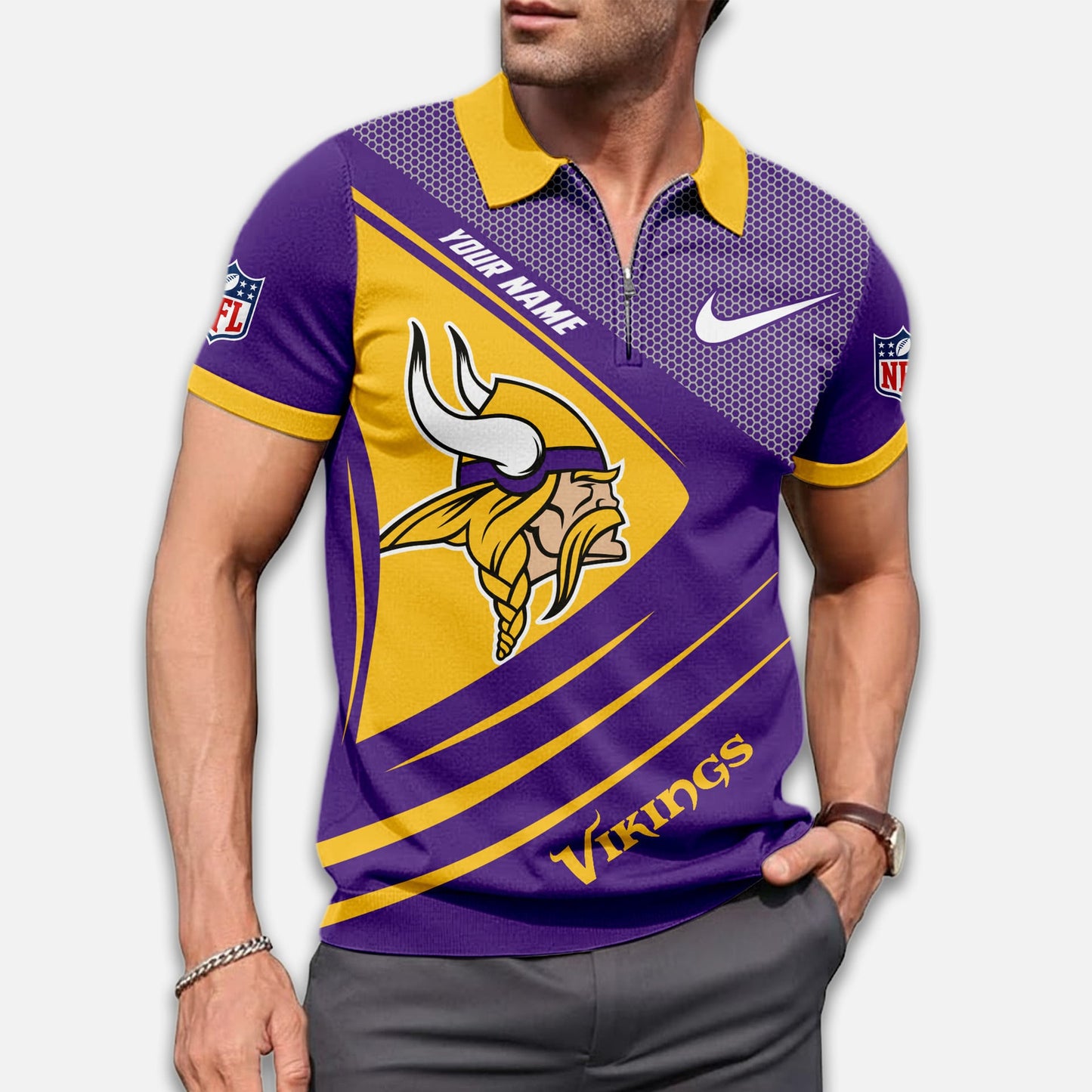 LIMITED EDITION - NEW CUSTOMIZED NFL05 MVK MINNESOTA VIKINGS ZIP POLO SHIRT