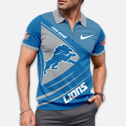 LIMITED EDITION - NEW CUSTOMIZED NFL04 DTL DETROIT LIONS ZIP POLO SHIRT