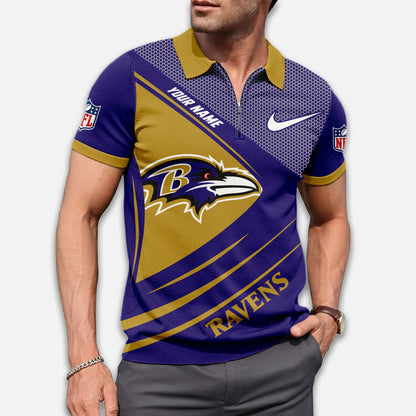 LIMITED EDITION - NEW CUSTOMIZED NFL28 BTR BALTIMORE RAVENS ZIP POLO SHIRT