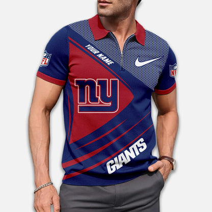 LIMITED EDITION - NEW CUSTOMIZED NFL32 NYG NEW YORK GIANTS ZIP POLO SHIRT