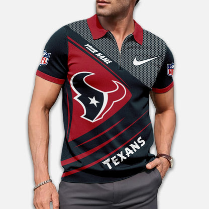 LIMITED EDITION - NEW CUSTOMIZED NFL15 HTT HOUSTON TEXANS ZIP POLO SHIRT
